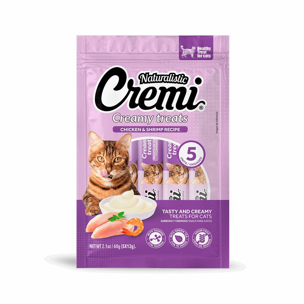 Cremi snack cremoso para gato de pollo con camarón, 60g (5x12g)