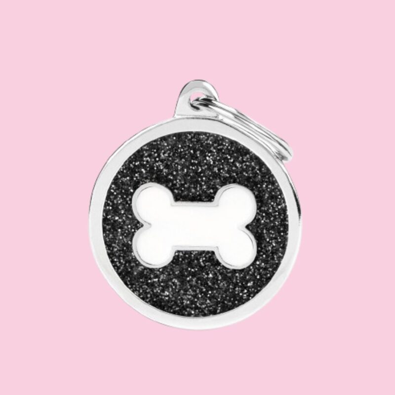 My Family Black Big Glitter Circle White Bone