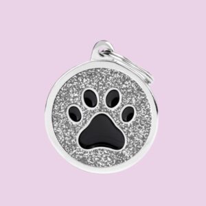 My Family Grey Big Glitter Circle Black Paw