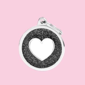 My Family Black Big Glitter Circle White Heart