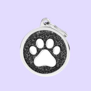 My Family Black Big Glitter Circle White Paw