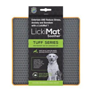 LickiMat-Soother-Tuff-Bandeja-rigida-anti-ansiedad-para-perros-y-gatos LickiMat Tuff Soother Orange Dog
