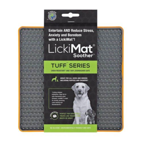 LickiMat-Soother-Tuff-Bandeja-rigida-anti-ansiedad-para-perros-y-gatos LickiMat Tuff Soother Orange Dog