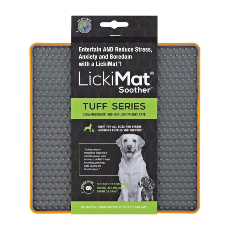 LickiMat-Soother-Tuff-Bandeja-rigida-anti-ansiedad-para-perros-y-gatos LickiMat Tuff Soother Orange Dog