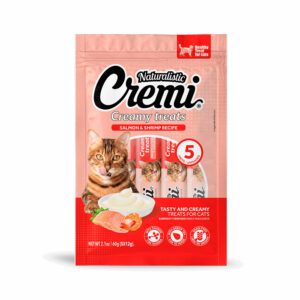 CREMI-CREAMY-TREATS-SALMON-WITH-SHRIMP-RECIPE,-60g-(5x12g) Cremi snack cremoso para gato de salmón con camarón, 60g (5x12g)