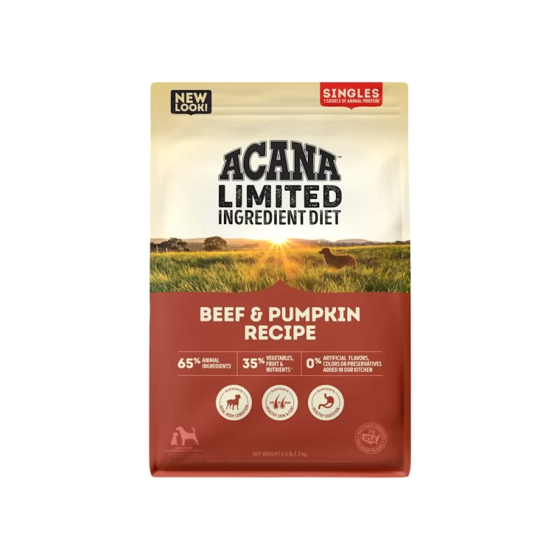 ACANASinglesBeef_PumpkinRecipeFront4.5lbUSA Acana Singles Beef y Pumpkin 10.2 KG